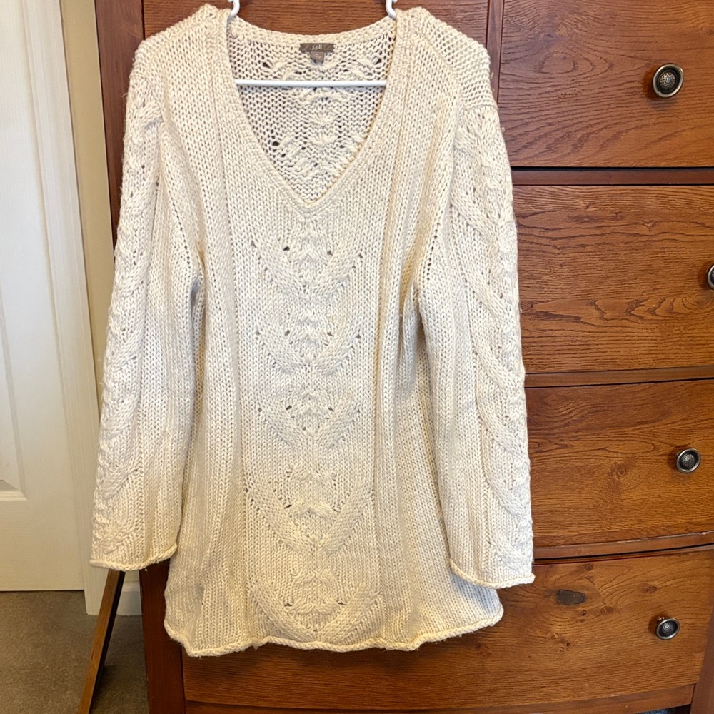 Cream Knit V-Neck Sweater